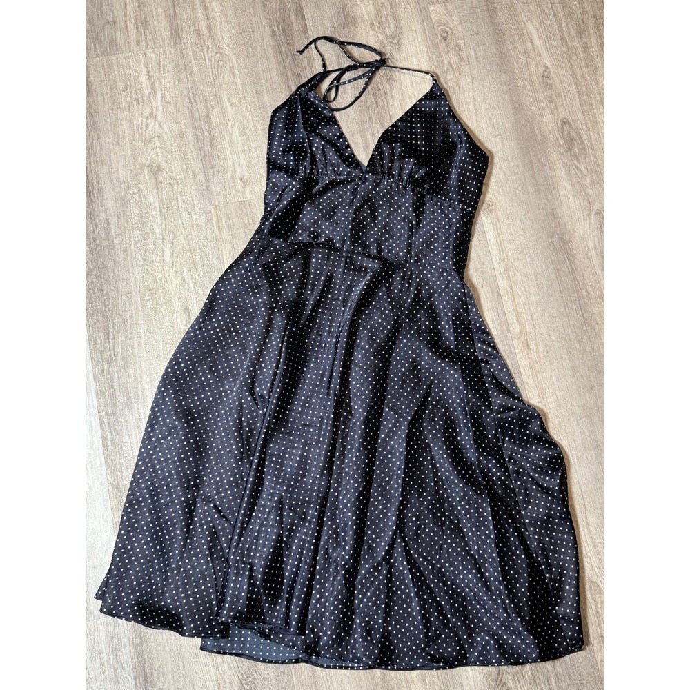 Alyn Paige New York Black Polka Dot Halter Midi‎ Dress Party Cocktail